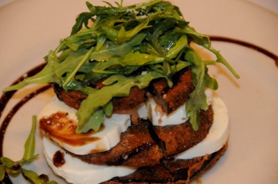 Roasted eggplant and chevre stack
